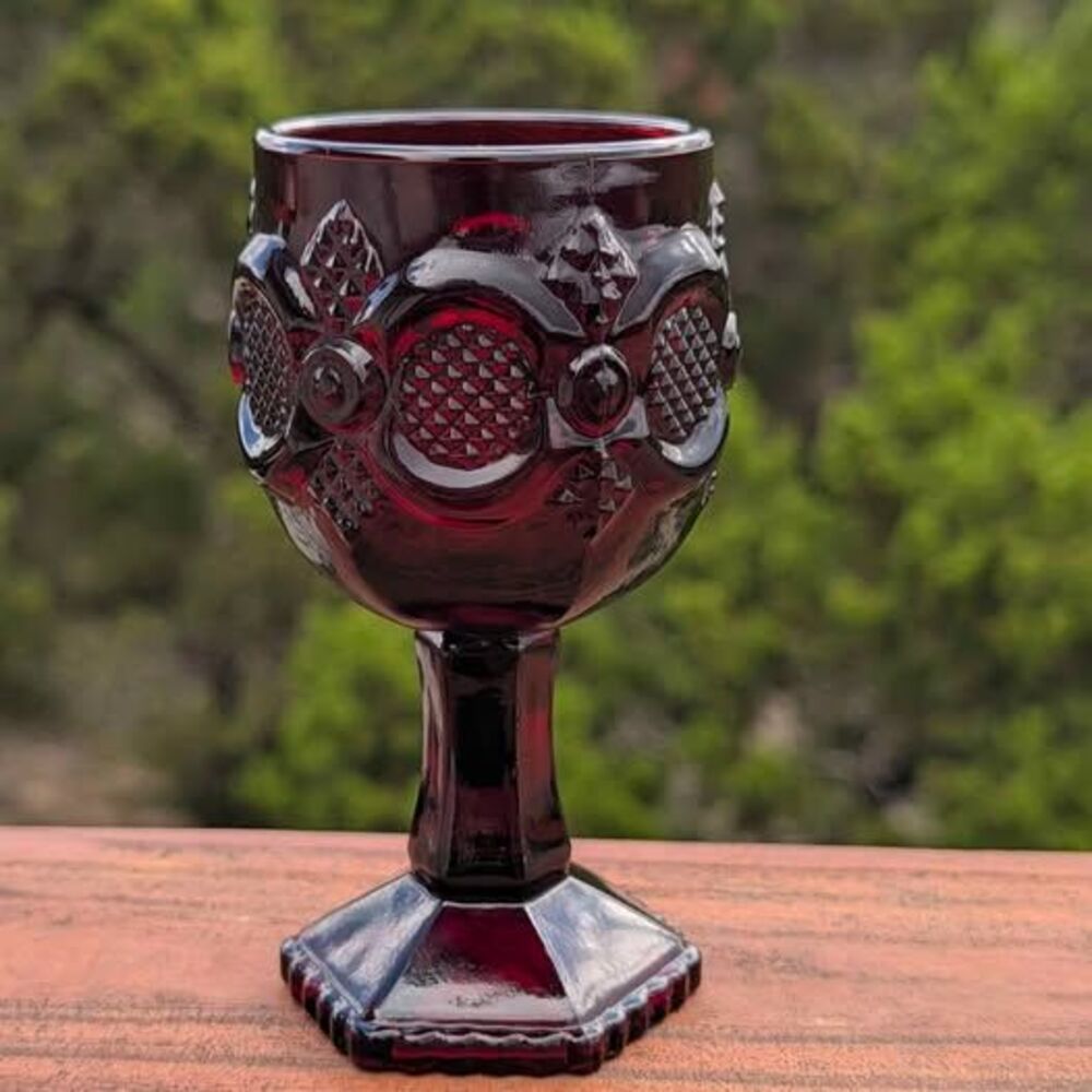 Vintage Avon 1876 Cape Cod Ruby Red Glass Wine Cordial Goblet Deep Red